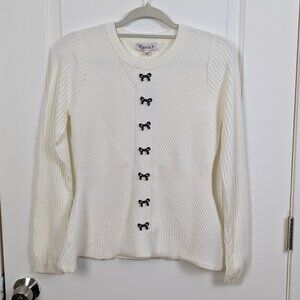 Nanette Nanette Lepore | Cream Ribbed Knit Sweater with Bow Details Size Small